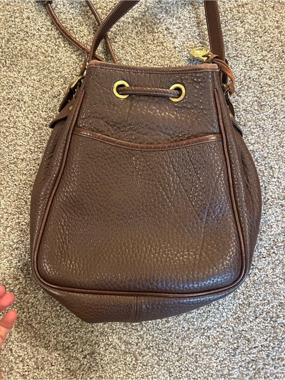 Vintage 1980’s Dooney & Bourke Brown Pebbled Leather Drawstring Bucket Crossbody - Picture 5 of 9